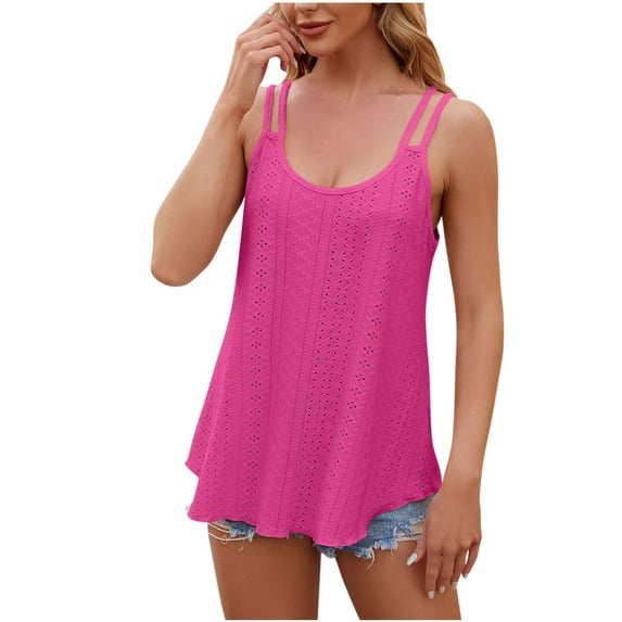 Chbgutlmr Summer Tops for Women Eyelet U Neck Sleeveless Spaghetti Strap Beach Casual Loose Camisole Tops