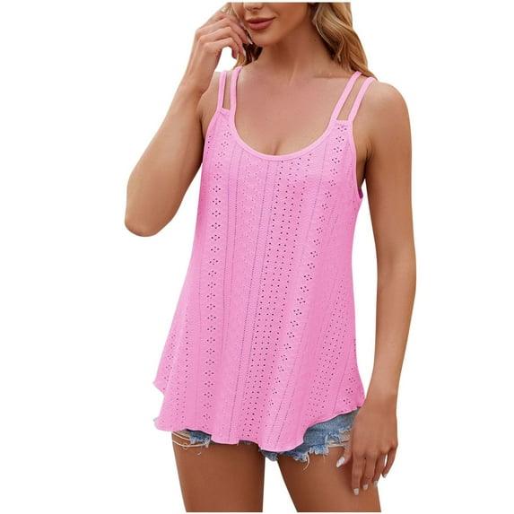 Chbgutlmr Summer Tops for Women Eyelet U Neck Sleeveless Spaghetti Strap Beach Casual Loose Camisole Tops