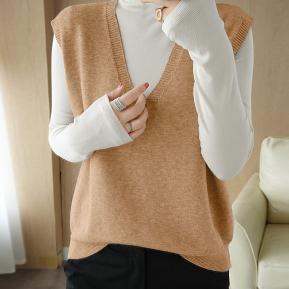 Chbgutlmr Sweater Vest for Women Sleeveless V Neck Solid Color Loose Pullover Sweaters Casual Spring Plain Tops