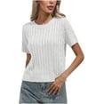 thumbnail image 1 of Chbgutlmr Sweaters for Women Cable Knit Crewneck Casual Comfy Short Sleeve Sweater Tops Summer Pullover, 1 of 4