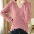 thumbnail image 1 of Chbgutlmr Sweaters for Women Long Sleeve V Neck Cinch Cuff Knitted Pullover Tops Casual Fall Comfy Undershirt Tops, 1 of 7