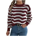 thumbnail image 1 of Chbgutlmr Sweaters for Women Loose Casual Long Sleeve Hollow out Sweater Crewneck Trendy Stripe Pullover, 1 of 8