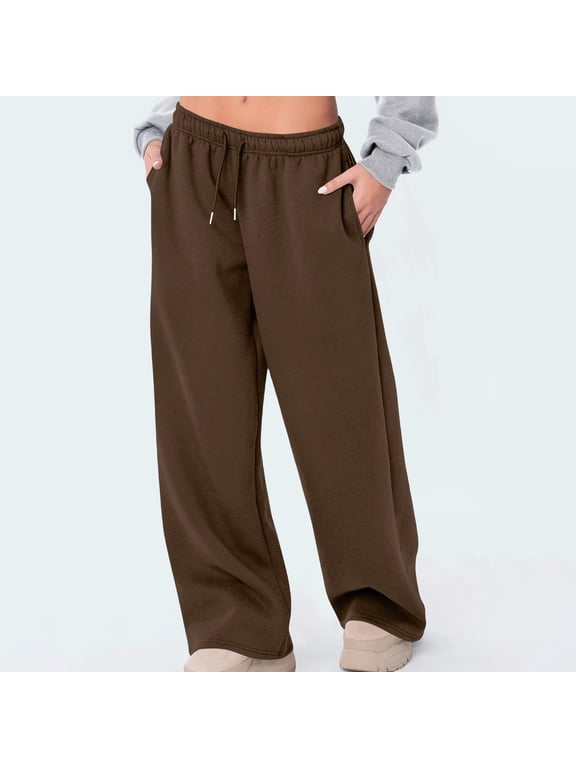 Sweatpants for Women Straight Leg Fall Drawstring Elastic Waist Loose Lounge Trousers with Pockets