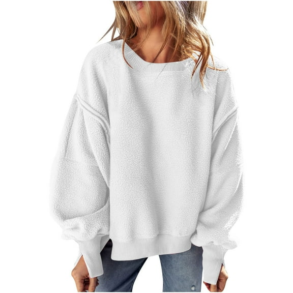 Chbgutlmr Sweatshirt for Women Lightfleece Loose Thermal Comfy Casual Pullover Side Slit Long Sleeve Warm Tops