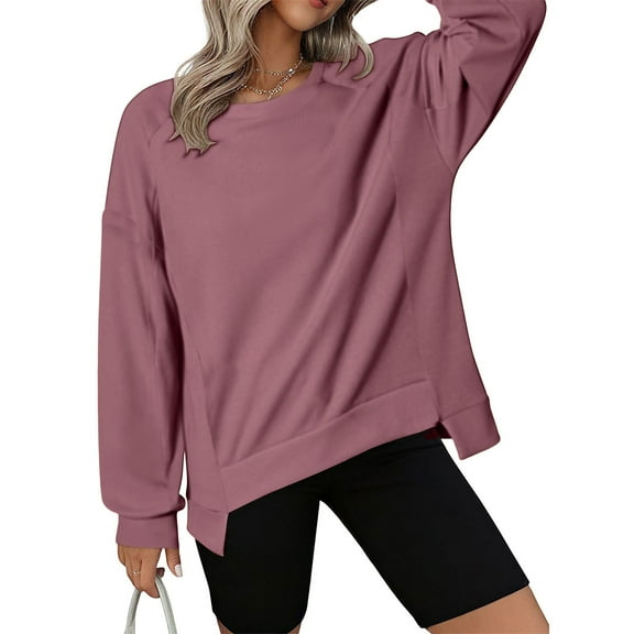 Chbgutlmr Sweatshirt for Women Long Sleeve Crewneck Basic Pullover High Low Hem Fall Casual Workout Blouses