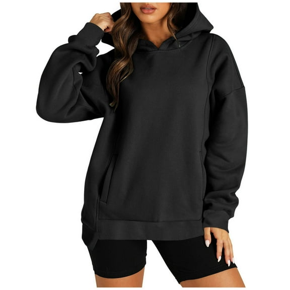 Chbgutlmr Sweatshirt for Women Long Sleeve Hooded Solid Color High Low Hem Loose Casual Fall Pullover