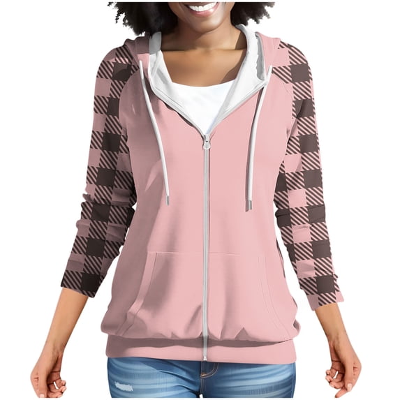Chbgutlmr Sweatshirt for Women Raglan Long Sleeve Casual Plaid Jackets Drawstring Zip up Hoodies Pockets