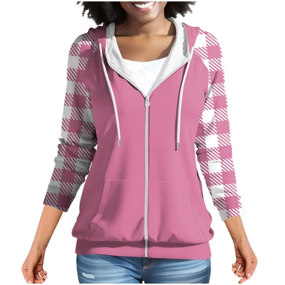 Chbgutlmr Sweatshirt for Women Raglan Long Sleeve Casual Plaid Jackets Drawstring Zip up Hoodies Pockets