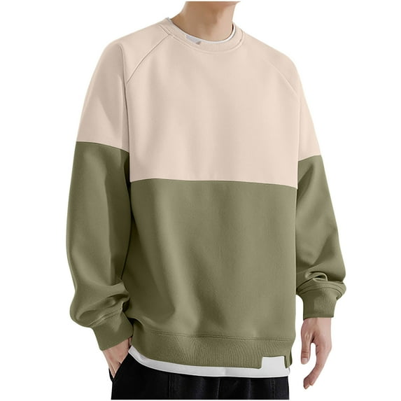 Chbgutlmr Sweatshirts for Men Long Sleeve Color Block Crewneck Hoodless Sweatshirt Casual Fashion Sports Pullover Tops