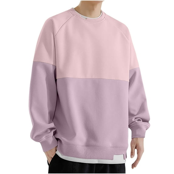 Chbgutlmr Sweatshirts for Men Long Sleeve Color Block Crewneck Hoodless Sweatshirt Casual Fashion Sports Pullover Tops