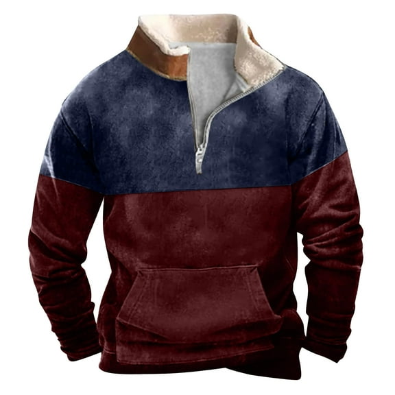 Chbgutlmr Sweatshirts for Men Stand Collar Quarter Zip Pullover Fall Winter Color Block Comfy Vintage Sweatshirts