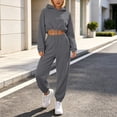 thumbnail image 1 of Chbgutlmr Sweatsuits Women 2 Piece Outfits Long Sleeve Drawstring Hem Crop Hoodies Cinch Bottom High Waist Joggers Casual Workout Plain Trendy Sets, 1 of 9