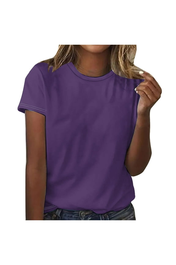 T Shirts for Women Crew Neck Short Sleeve Basic Tees Summer Loose Casual Comfy Solid Color Tops