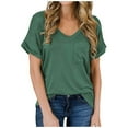thumbnail image 1 of Chbgutlmr T Shirts for Women V Neck Dressy Casual Tops Short Sleeve Solid Color Basic Blouses with Pockets, 1 of 5