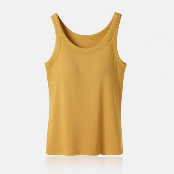 Chbgutlmr Tank Tops for Women Built in Bra Wide Strap Round Neck Fitted Tops Casual Comfy Summer Solid Color Dailywear Tops