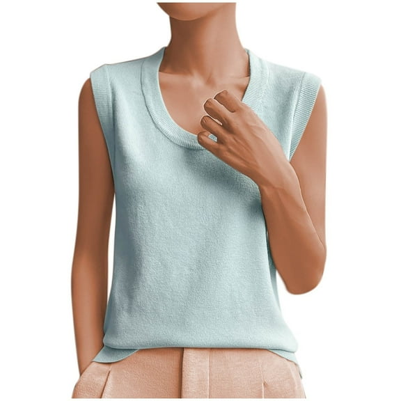 Chbgutlmr Tank Tops for Women Crewneck Casual Dressy Plain Sleeveless Tops Summer Loose Comfy Basic Vests