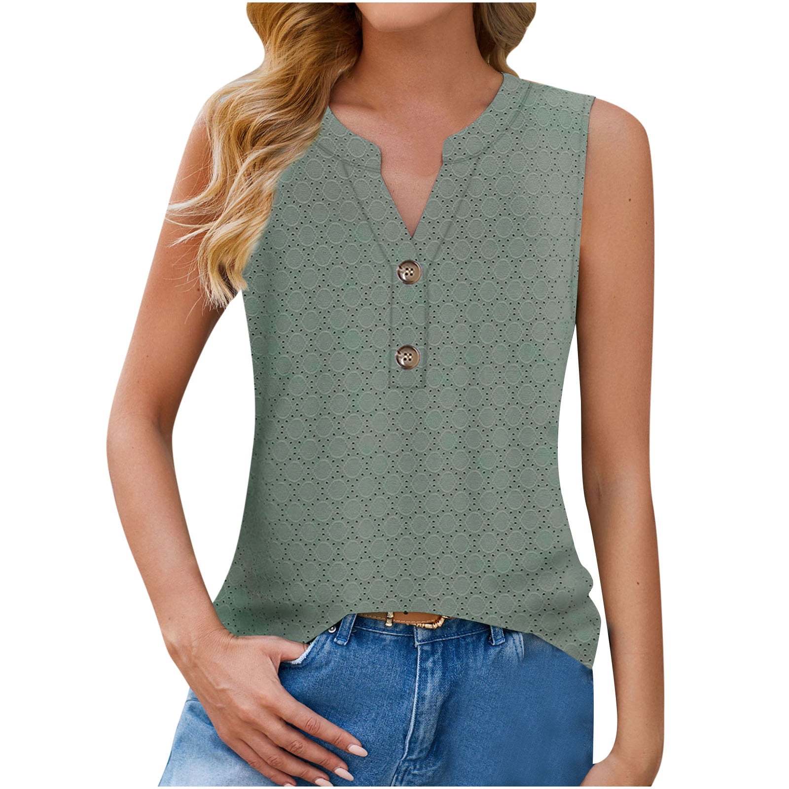 Chbgutlmr Tank Tops for Women Eyelet Sleeveless T Shirts Button up
