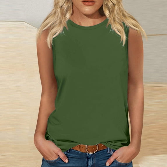 Chbgutlmr Tank Tops for Women Sleeveless Crew Neck Tee Tops Casual Summer Basic Plain Color Dailywear T-Shirt Tops