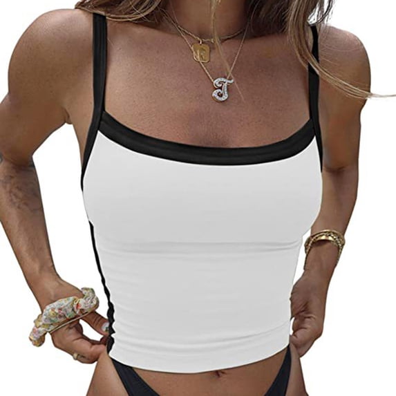 Chbgutlmr Tank Tops for Women Sleeveless Square Neck Color Blocked Slim Fitted Crop Camisole Tops Casual Summer Beach Vacation Shirts