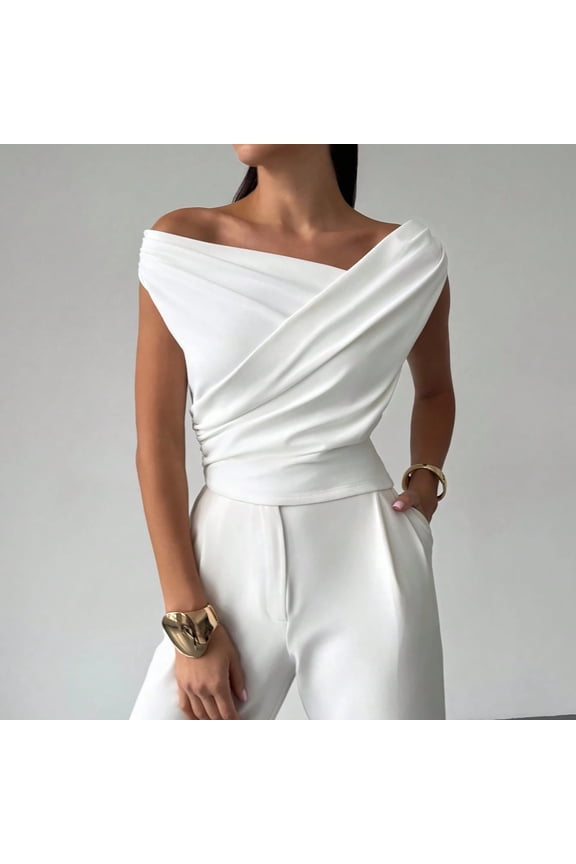 Tank Tops for Women Trendy Sleeveless One Shoulder Cross Front Ruched Side Fitted Crop Tops Casual Summer Dressy Blouse Tops