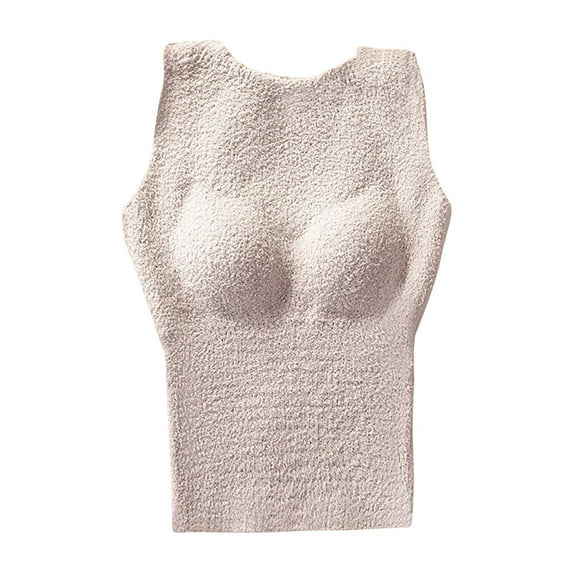 Chbgutlmr Tank Tops for Women with Built in Bra Fleece Warm Undershirts Winter Slim Comfy Sleeveless Crop Tops