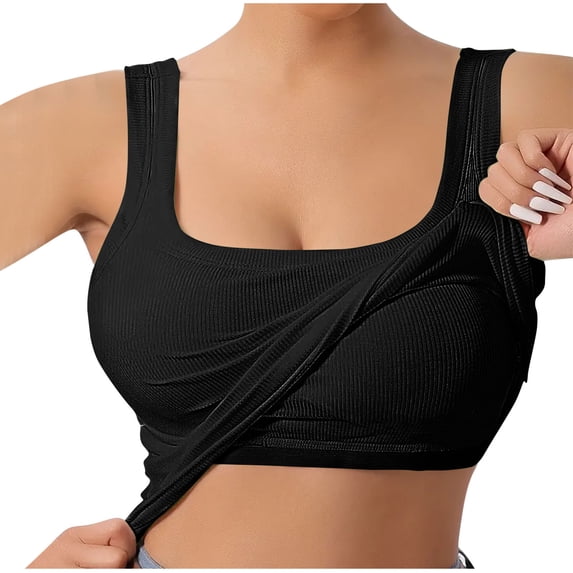 Chbgutlmr Tank Tops with Bulit in Bra for Women Ribbed Square Neck Slim Fitted Backless Camisole Tops