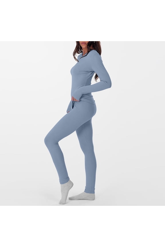Thermal Underwear Sets for Women Long Sleeve Crew Neck Tops Slim Fitted High Rise Leggings Casual Comfy Stretch Sets