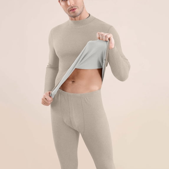 Chbgutlmr Thermal Underwear Suit for Men Long Sleeve Crew Neck Shirts Ankle Length Leggings Casual Stretch Comfy Warm Set