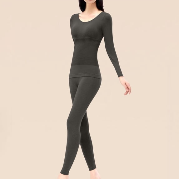 Chbgutlmr Thermal Underwear for Women Long Sleeve Round Neck Tops Slim Fitted Leggings Casual Stretch Comfy Winter Warm 2 Piece Sets