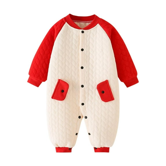 Chbgutlmr Toddler Baby Clothes Boy Girls Button up Quilted Rompers Newborn Warm Comfy Color Block Onesie Winter