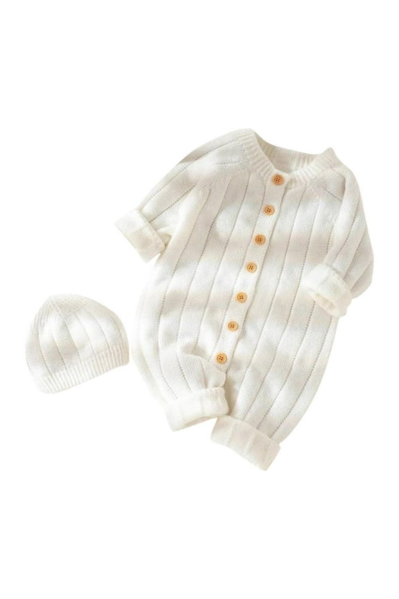 Toddler Baby Clothes Fall Winter Newborn Boy Girl Thick Knit Sweater Infant Button up Warm Onesie