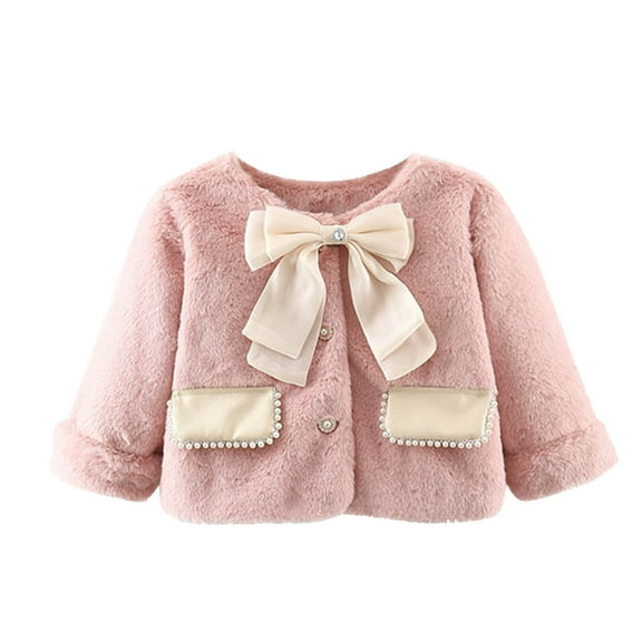 Chbgutlmr Toddler Baby Clothes Girls Winter Fleece Coats Kids Bow Tie Button up Cute Warm Thicken Jackets