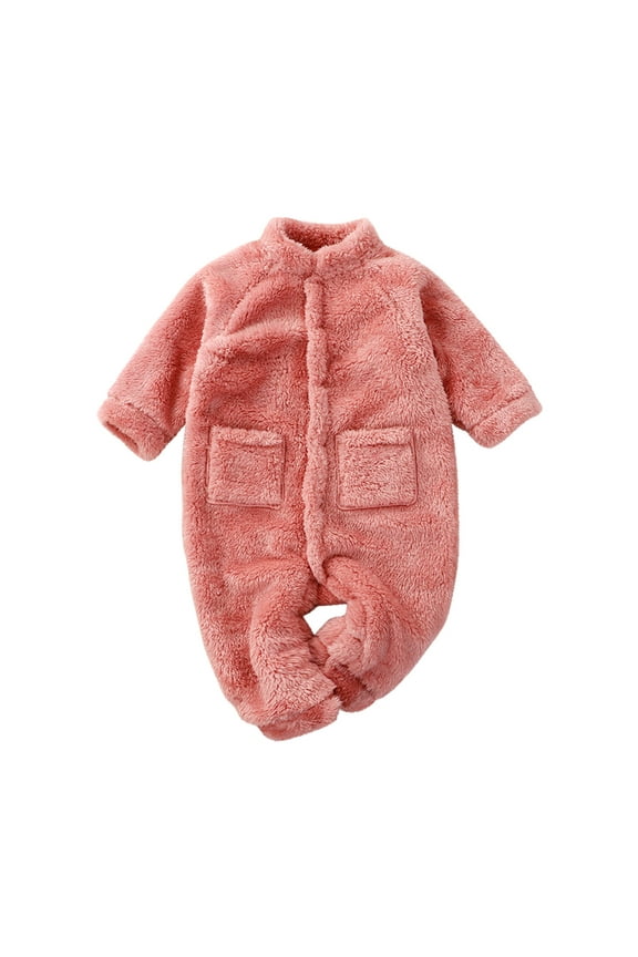 Toddler Baby Clothes Winter Footed Fleece Onesie Newborn Stand Collar Warm Jumpsuit Pockets