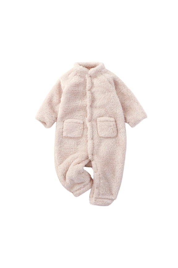 Toddler Baby Clothes Winter Footed Fleece Onesie Newborn Stand Collar Warm Jumpsuit Pockets
