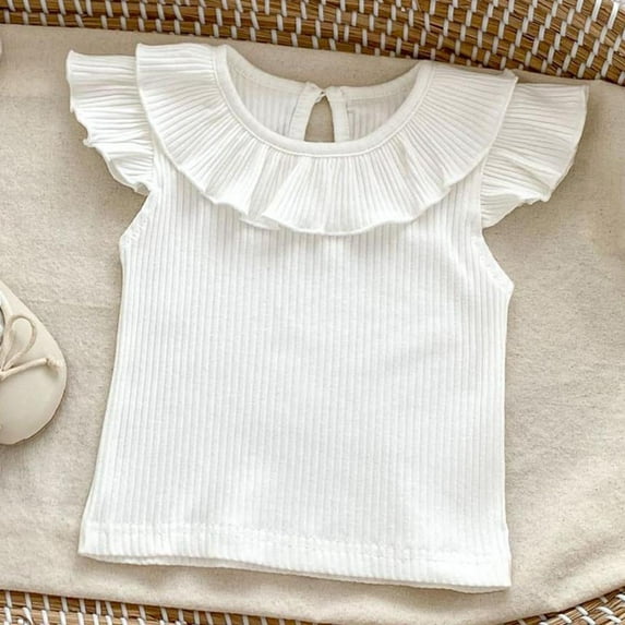 Chbgutlmr Toddler Girls Ribbed Tops Ruffled Crew Neck Sleeveless T-Shirts Casual Comfy Summer Dressy Blouse for Kid Girl 6m-4y