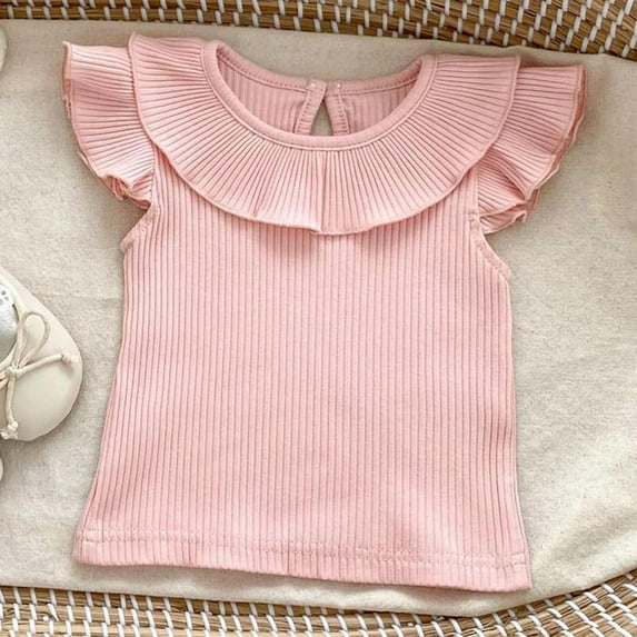 Chbgutlmr Toddler Girls Ribbed Tops Ruffled Crew Neck Sleeveless T-Shirts Casual Comfy Summer Dressy Blouse for Kid Girl 6m-4y
