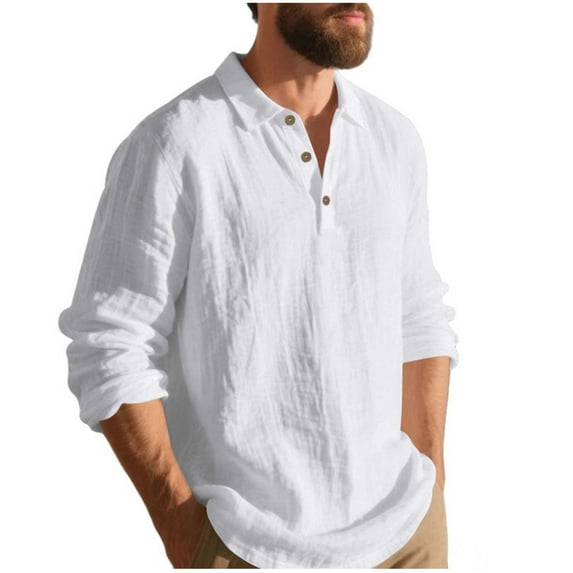 Chbgutlmr Tops for Men Lightweight Long Sleeve Lapel Neck Button Shirts Solid Color Fall Casual Loose Tops