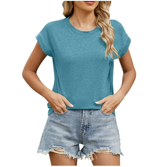 Chbgutlmr Tops for Women Cap Sleeve Dressy Casual Blouses Crewneck Loose Fitting Comfy Lounge Shirts