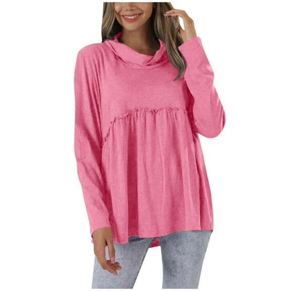 Chbgutlmr Tops for Women Cowl Neck Ruffle Long Sleeve Tunic Tops Ruched Casual Comfy Fall Blouses Trendy