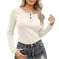 thumbnail image 1 of Chbgutlmr Tops for Women Crewneck Button Slim Fitted Long Sleeve Shirts Solid Color Comfy Going out Top, 1 of 7