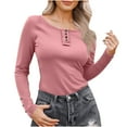 thumbnail image 1 of Chbgutlmr Tops for Women Crewneck Button Slim Fitted Long Sleeve Shirts Solid Color Comfy Going out Top, 1 of 7