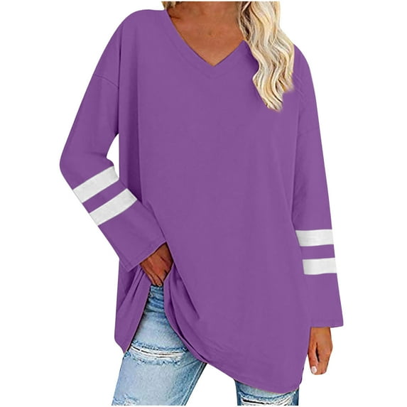 Chbgutlmr Tops for Women Long Sleeve Crewneck Color Block Casual Loose Blouses Fall Comfy Basic Shirts