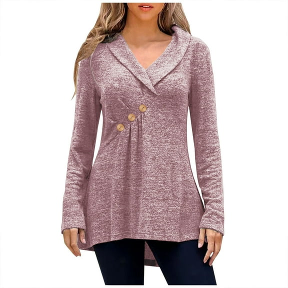 Chbgutlmr Tops for Women Plus Size Lapel V Neck Lightfleece Long Sleeve Fall Comfy Button Tunic Blouses