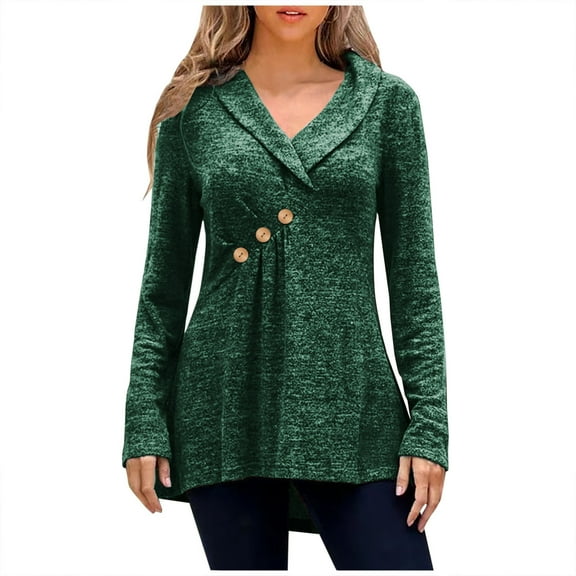 Chbgutlmr Tops for Women Plus Size Lapel V Neck Lightfleece Long Sleeve Fall Comfy Button Tunic Blouses