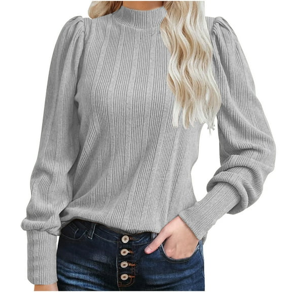 Chbgutlmr Turtleneck Tops for Women Fall Winter Ruched Long Sleeve Textured Loose Comfy Blouses Shirts