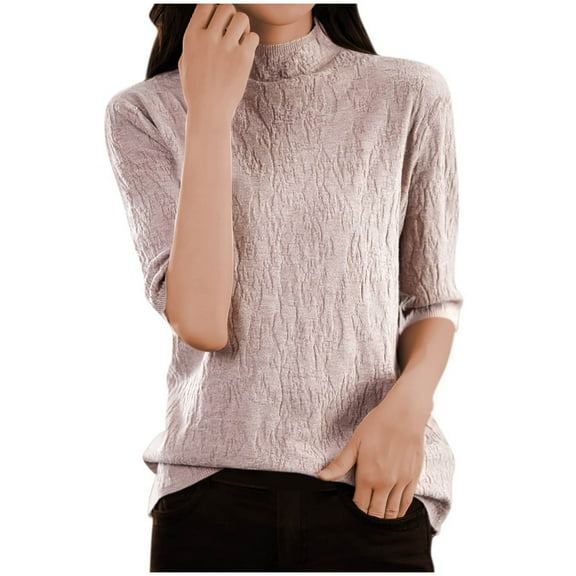 Chbgutlmr Turtleneck Tops for Women Half Sleeve Loose Casual Textured Pullover Fall Solid Color Stylish Tops