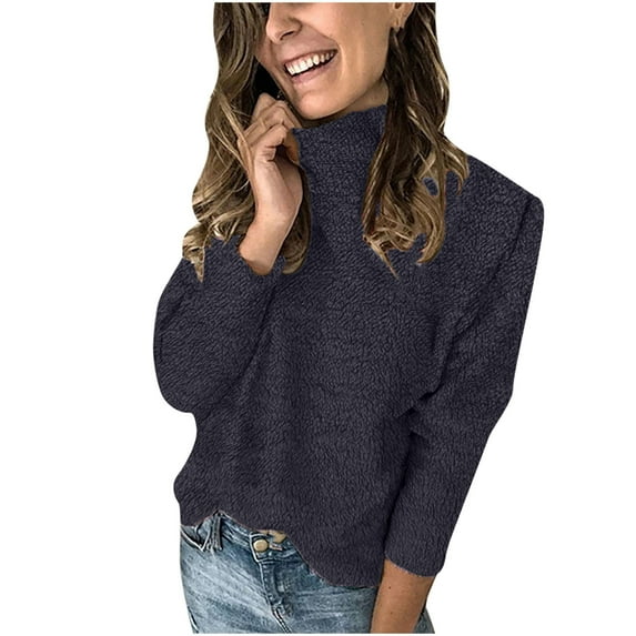 Chbgutlmr Turtleneck Tops for Women Winter Fleece Warm Comfy Long Sleeve Shirts Solid Color Thermal Blouses