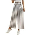 thumbnail image 1 of Chbgutlmr Wide Leg Pants Women Ruffle Drawstring Elastic Waist Stripe Casual Travel Vacation Trousers, 1 of 5