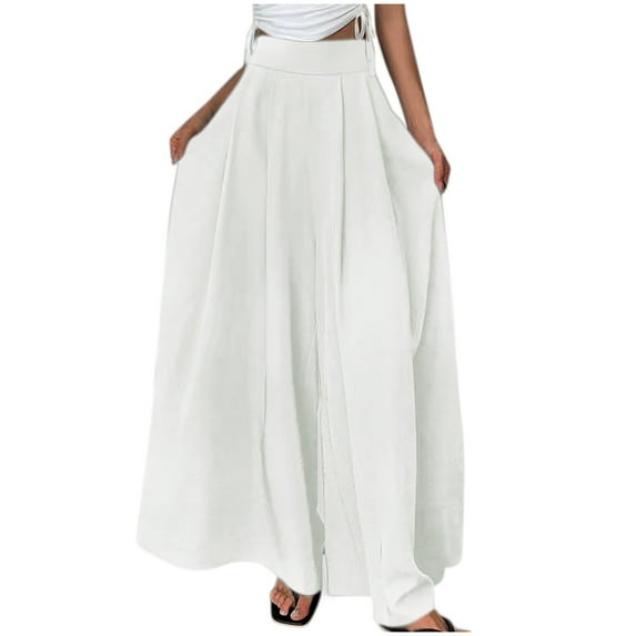Chbgutlmr Wide Leg Pants for Women Casual Flowy Pants High Waisted Pleated Loose Solid Color Trousers