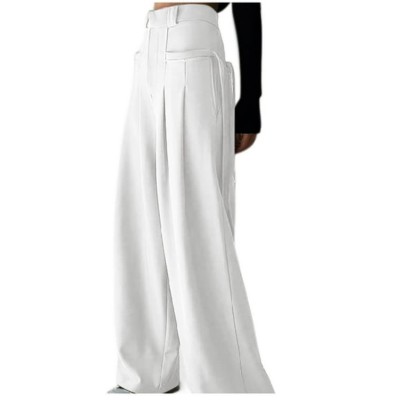 Chbgutlmr Wide Leg Pants for Women Fall Pleated High Waisted Loose Vintage Work Trousers with Pockets